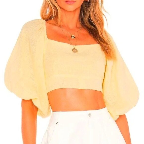 Jen's Pirate Booty Tops - Jen's Pirate Booty Cali Coast Paia Pastel Yellow Open Back Crop Top